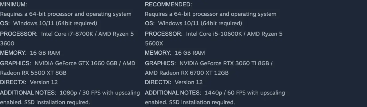 Phantom Blade Zero steam requirements