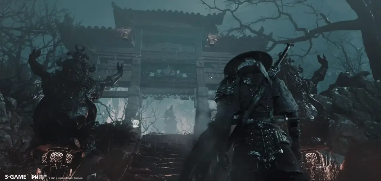 Soul approaches a lantern-lit gateway in official Phantom Blade Zero concept art