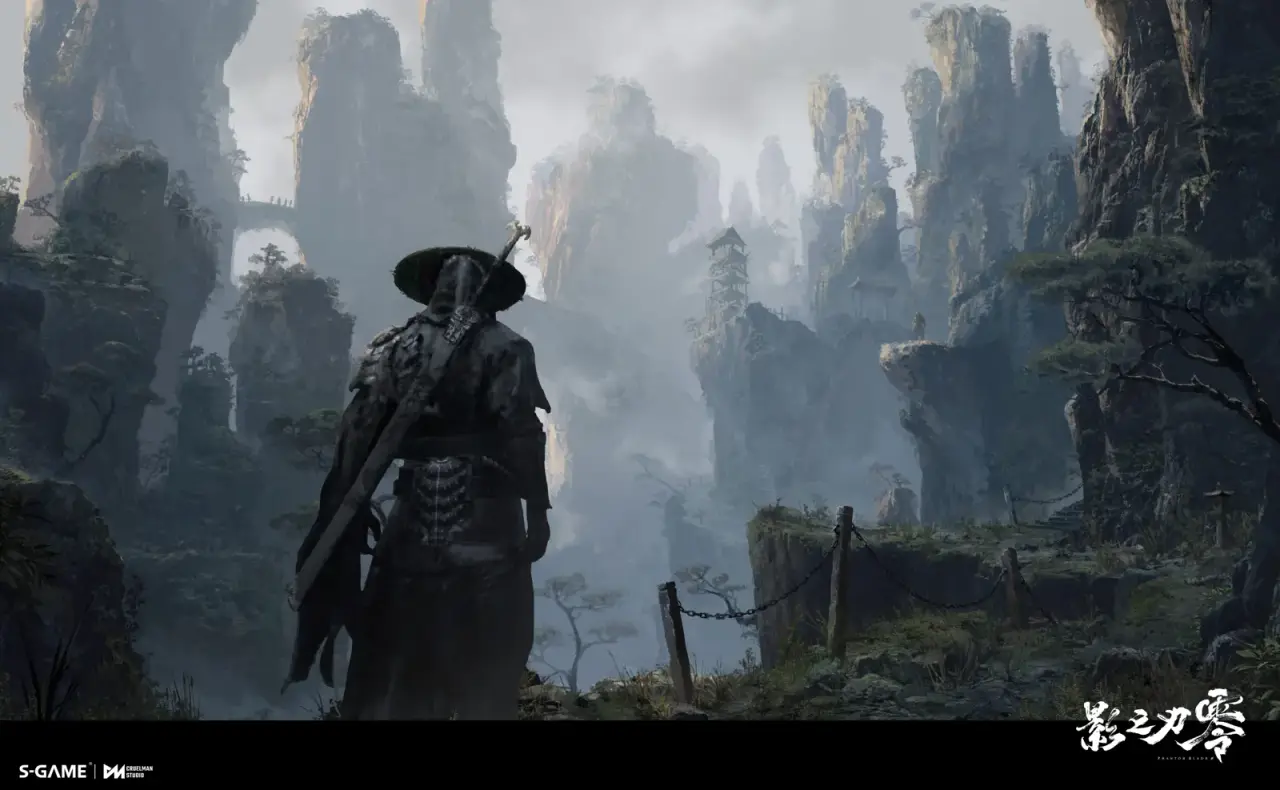 Soul above a mountain valley in official Phantom Blade Zero concept art